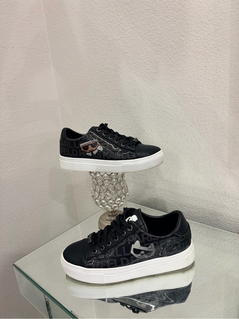 Karl Lagerfeld Black and White Platform Logo Sneakers